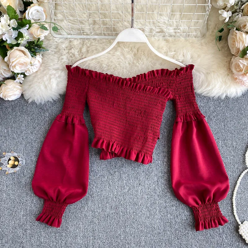 Праздничные топы с пышными рукавами женская дизайнерская короткая шифоновая