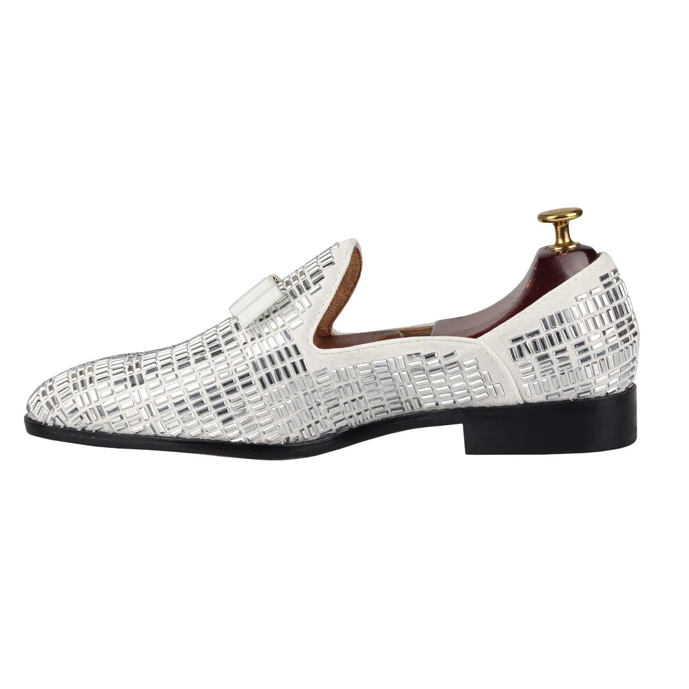 Мужские замшевые мокасины на плоской подошве белые туфли Стразы без застежки