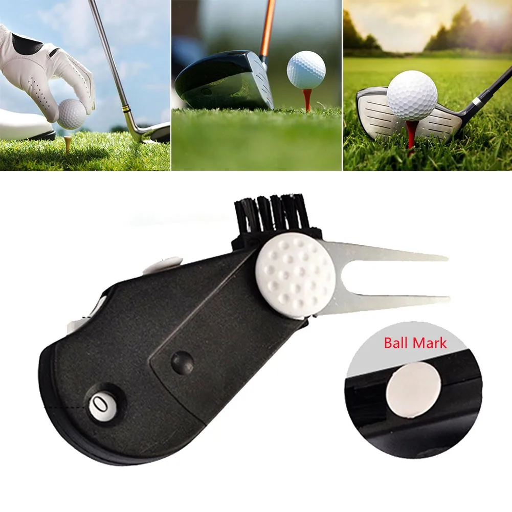 

4 in 1 Golf Green Divot Repair Tool Putting Fork Pitch Groove Brush/Mark/Scoring Green fork Ball Brush Ball Mark Scoring Device