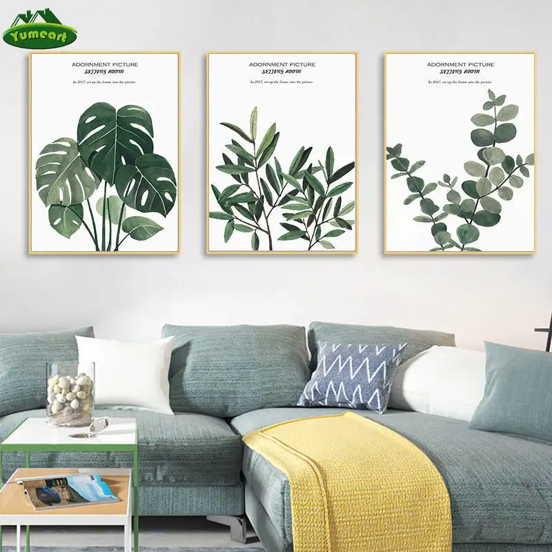 Скандинавское зеленое растение для украшения дома настенное Искусство Холст