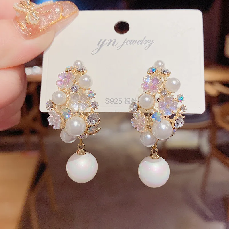 

Luxury 14K Real Gold Shell Beads Flower Earrings CZ Stud Earrings for Women