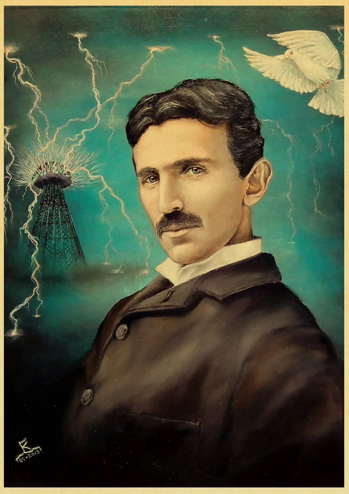 

Vintage Poster and Prints Nikola Tesla Poster coil turbine lamp tower patent parchment paper style Art Painting Wall sticker
