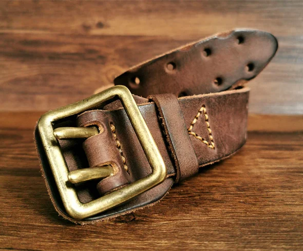 

Leather Men Top Layer Cowhide Double Needle Pure Copper Buckle Retro Fashion Casual Trendy Jeans Thickening Belt