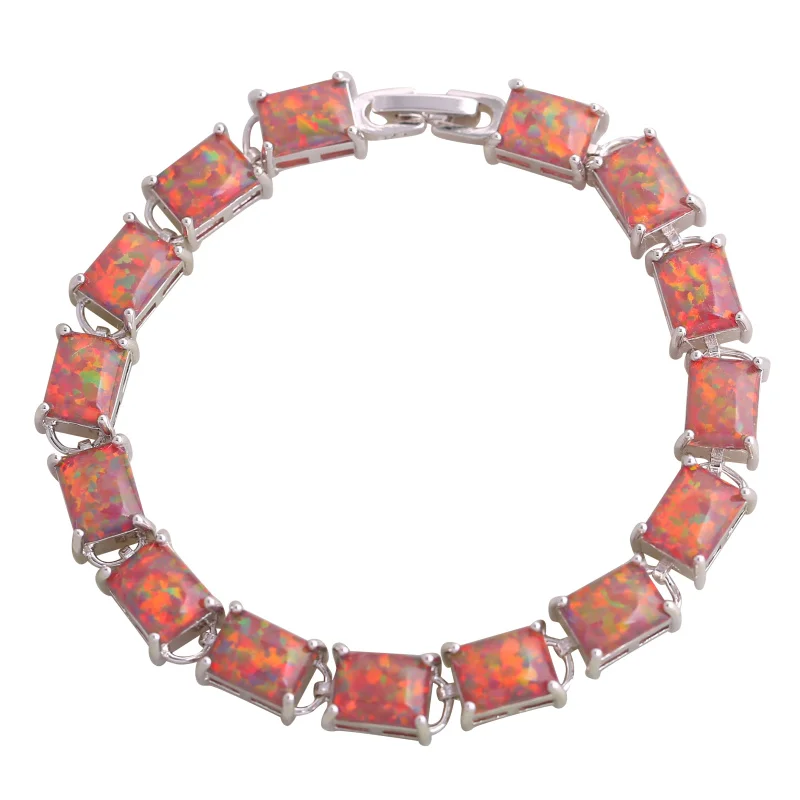 Праздничный свадебный подарок серебряные оранжевые огненные опаловые браслеты