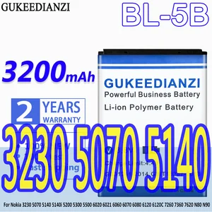 Аккумулятор GUKEEDIANZI BL5B BL 5B для Nokia BL-5B, 3200, 3230, 5140i, 5070, 5140, 5200, 5300, 5500, 6020, 6021, 6060, 6070, 6080, 6120 мАч
