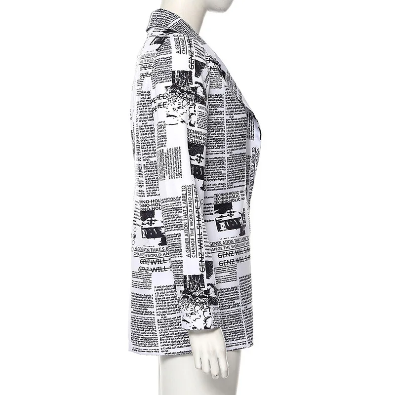 

2020 autumn and winter new personality newspaper printing long-sleeved casual loose European and American style small suit women