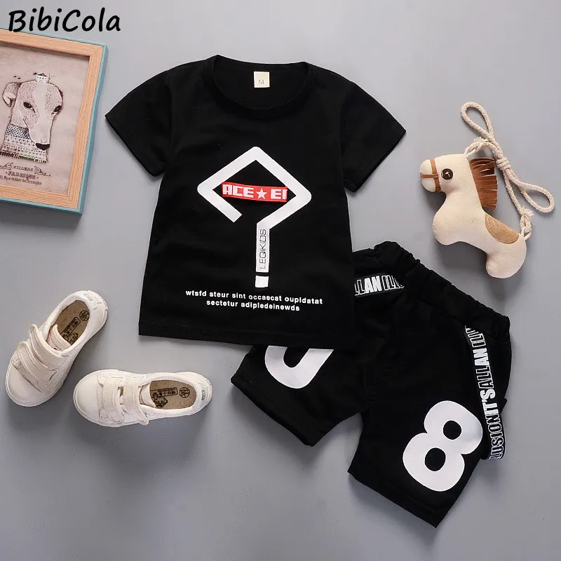 BibiCola/летний комплект одежды для маленьких мальчиков bebe хлопковые топы с надписью