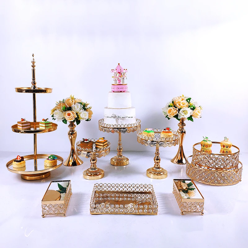 

11pcs Crystal Metal Cake Stand Set Acrylic Mirror Cupcake Decorations Dessert Pedestal Wedding Party Display Tray