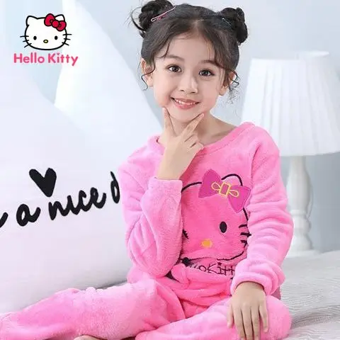 

Hello Kitty Autumn and Winter Pajamas Long-sleeved Plush Suit Baby Pajamas Boys and Girls Home Service