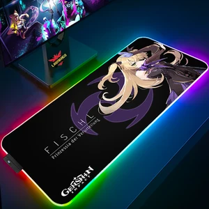 genshin impact anime gaming mousepad rgb pad large gamer mouse pad rubber led computer desk mat keyboard mat xxl with backlight free global shipping