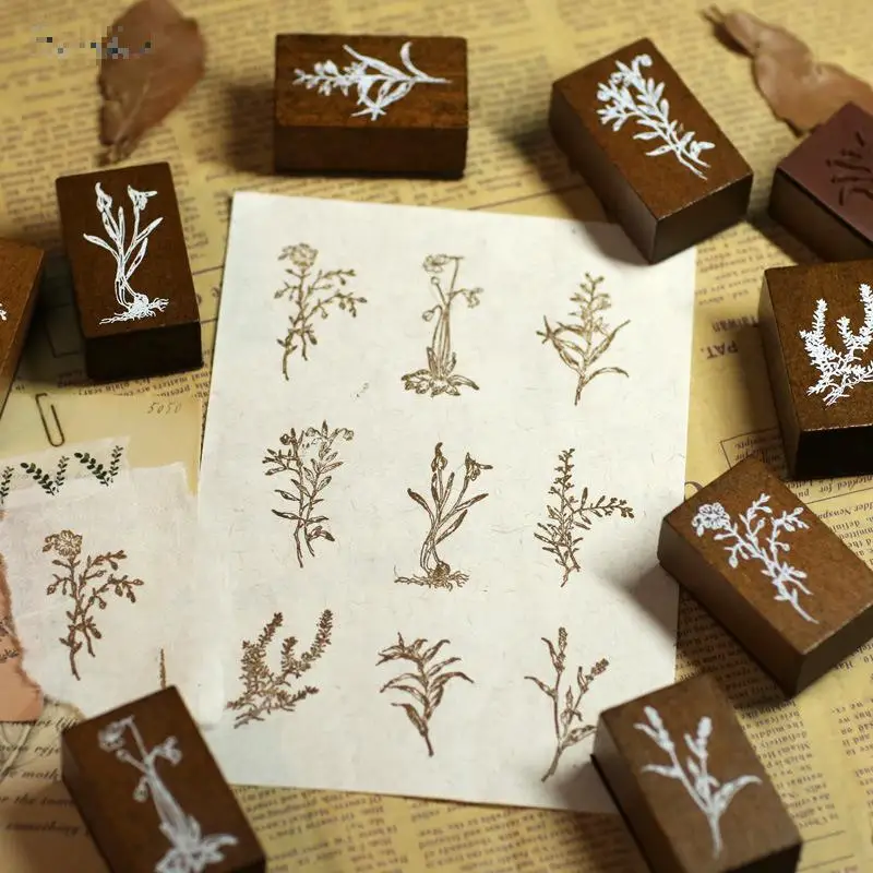 9 шт./компл. винтажное зеленое речное украшение из травы штамп деревянные