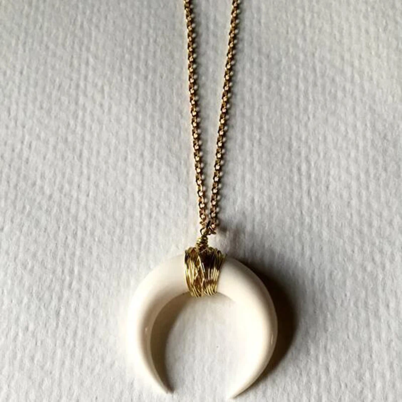 Модные Простые луна ожерелье для женщин в винтажном стиле Рог женская подвеска