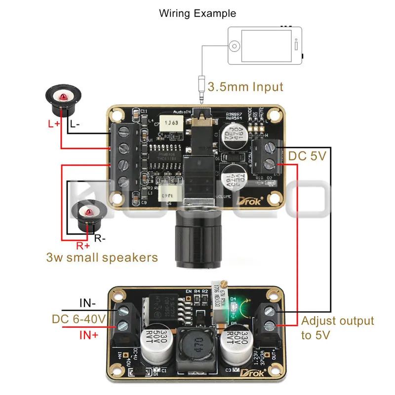 5V аудио усилитель 5W + стерео Класс D мощности и понижающий преобразователь DC 4 V 40 к