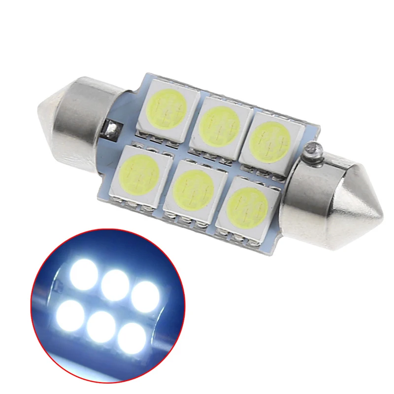 Белый 36 мм 6 светодиодный 5050 SMD Автомобильная гирлянда для салона купольный