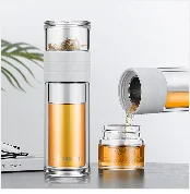 Curge Стекло Чай Кубок кружки с крышкой Чай Infuser стеклянный, с двойными стенками чашка для Кофе бутылка-термос для стакан для воды Стекло бутылка для воды