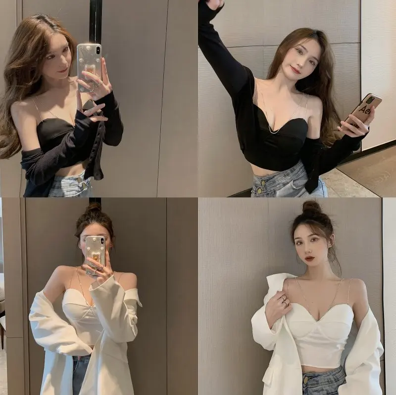 

2021 Early Spring and Summer New Inner Tube Small Sling Vest Women's Trendy Sense of Design Outer Wear White Short Top