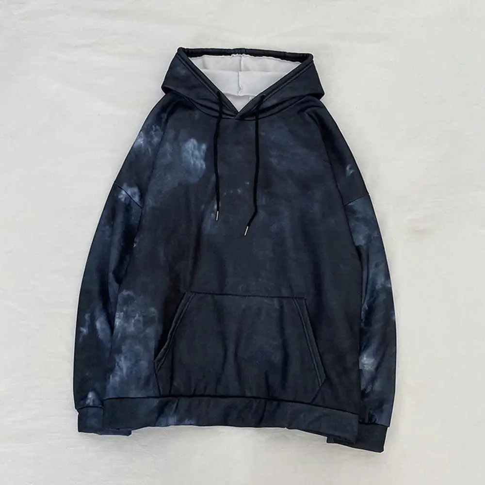 Fashionable Stylish Women Casual Dye Printed Long Sleeve Drawstring Loose Autumn Winter Hoodies Sweatshirt with Pockets