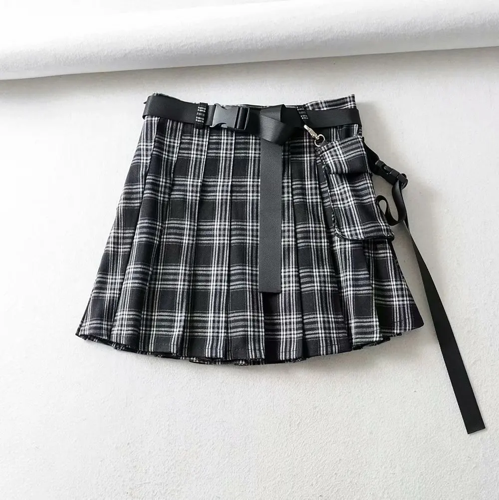 T59 tartan 45 Bazaleas Готический боковой карман юбки женские панк faldas mujer moda Сексуальная шотландская плиссированная юбка saias мини юбка Прямая поставка - Цвет: T59 tartan 45