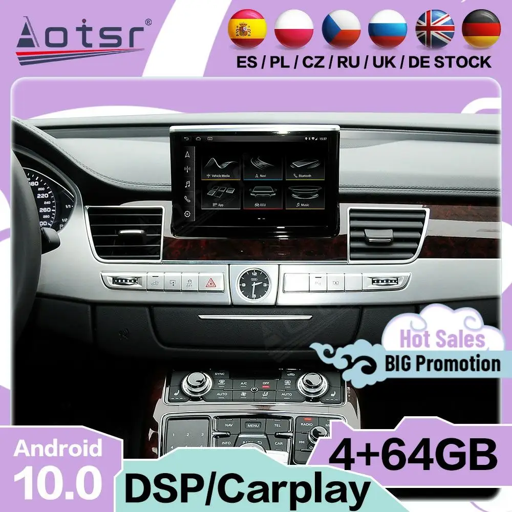 

IPS Carplay Auto Car Stereo Android 10 Player For Audi A8 2009 2010 2011 2012 2013 2014 2105 2016 2017 GPS Navi Radio Head Unit