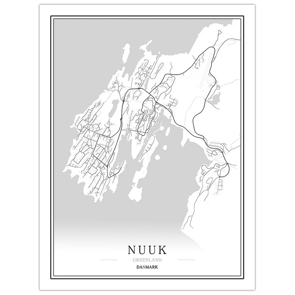 Гренландская креативная Карта города Nuuk Абстрактная Картина на холсте Черно