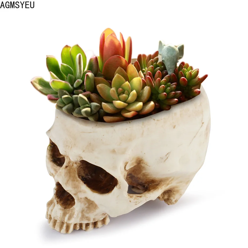 

AGMSEYU Creative Skull Flower Pot Plant Potted Plant Personalized Retro Halloween Decoration Skull Head Props Home Decoration