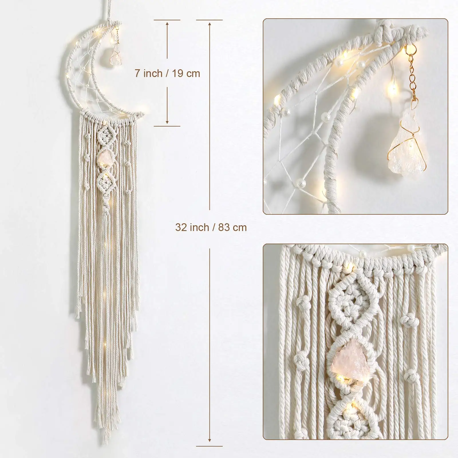 

Crystal Macrame Wall Hanging Moon Dream Catcher With Natural Crystal Stone Bohemian Home Decor Wall Home Decor