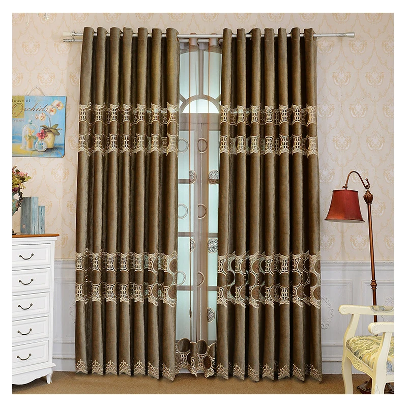Европа вышитые занавески для гостиной Тюль спальни кофе/темно синие Затемненные