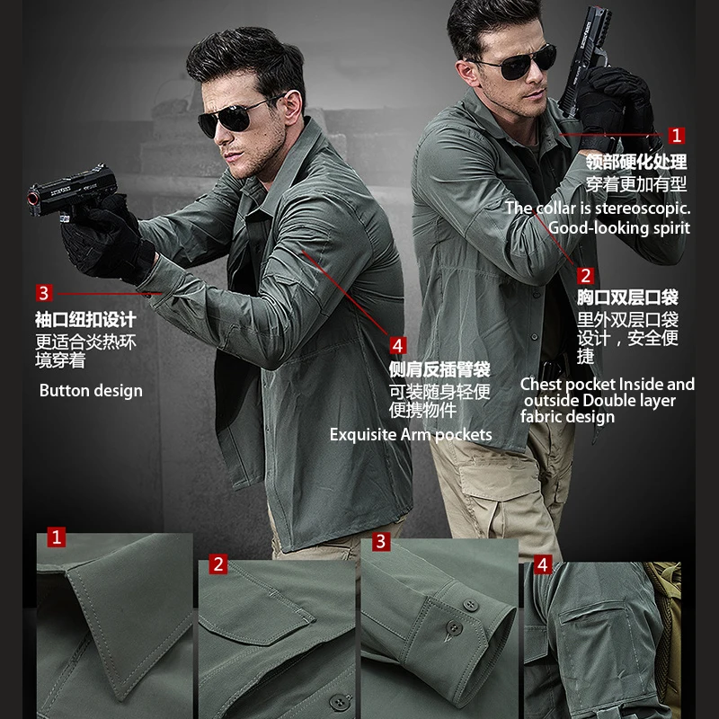 PAVEHAWK  Military Stretch Quick Dry Shirts Men Fashion Dress  Male Long Sleeve Slim Fit Business Casual Shirt Camisa For Man