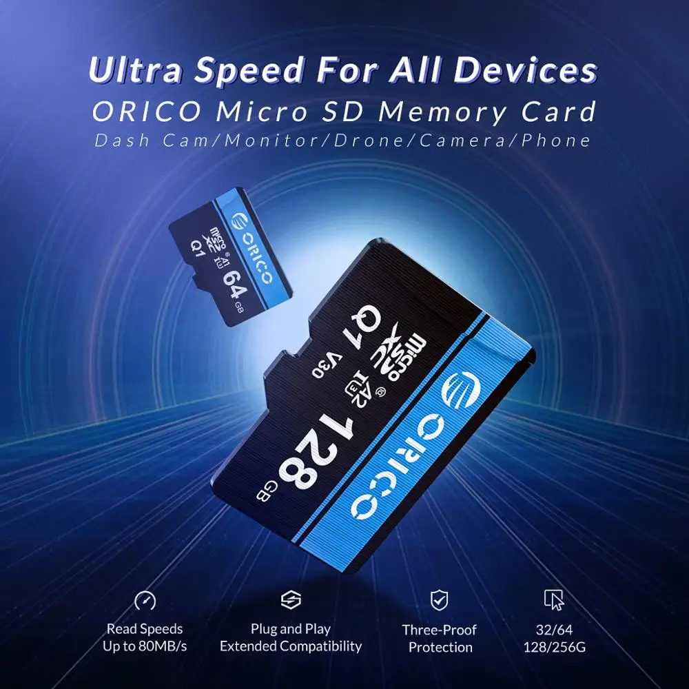 ORICO Micro sd карта слот для карт памяти 256 ГБ 128 Гб 64 оперативной 32 встроенной 80 МБ/с.