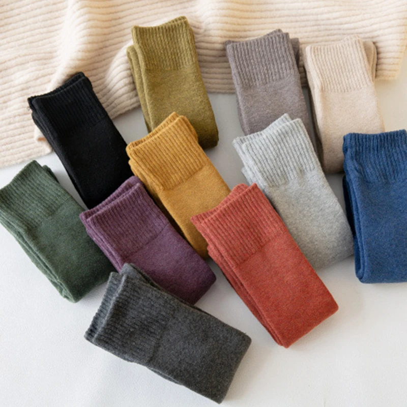 

Winter Long Tube Thick High Tube Socks Knee-Length Socks Cotton Plus Velvet Thermal Socks Terry Solid Color Women's Calf Socks