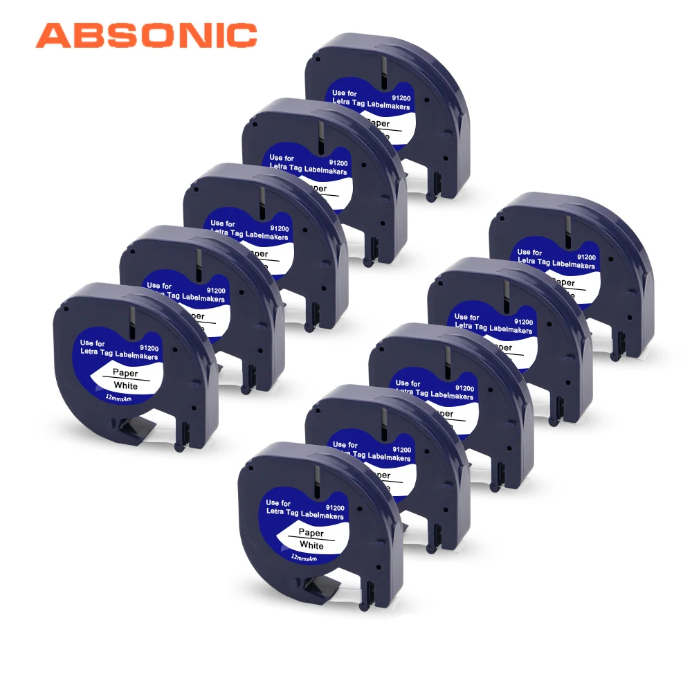 Absoonic 10 шт 12 мм совместимый с dymo LetraTag заправки ленты 91200 этикетки бумаги черный на