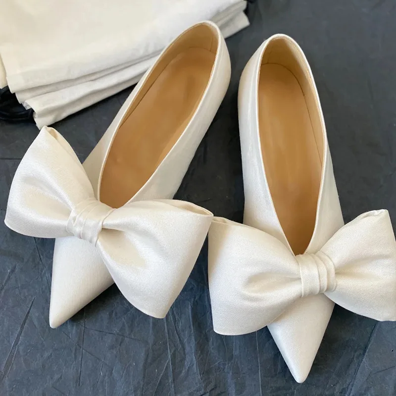 

Fashion Big Butterfly-knot Design Pointed Toe Comfortable Party Women Flat Shoes Female Lady Flats Cute Sweet Shoes