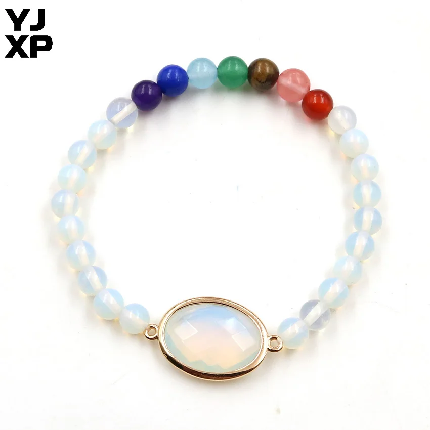 YJXP 7 Chakra Bracelet Natural Crystal Round Beads Double Buckle Connector Bangle Bracelets Women Reiki Amulet Charms Jewelry | Украшения и