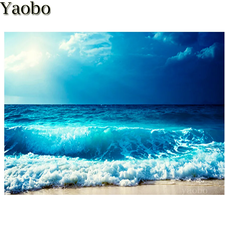 

Алмазная картина 5D с квадратными и круглыми стразами, Набор для вышивки крестиком, с рисунком океана, серфинга, пляжа, Морского Пейзажа