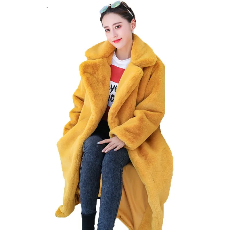 

Faux Rabbit Fur Coat Pop Winter Long Fur Coat Women Loose OverCoat Luxury Thicken Warm Oversize Female Plush Coat