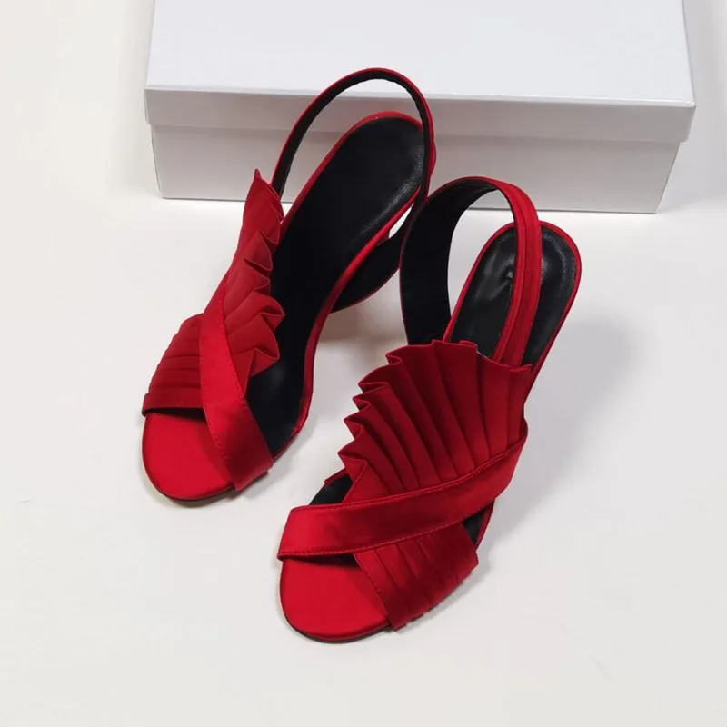 

Round head super high heel large women's shoes satin sheepskin sandals thin heel shoes solid color fish mouth high heel shoes