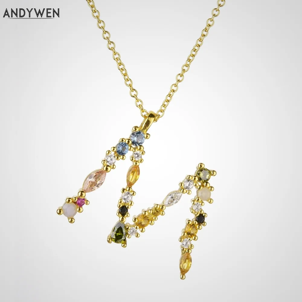 ANDYWEN 925 стерлингового серебра в виде золотых букв м кулон Первоначальный Алфавит F