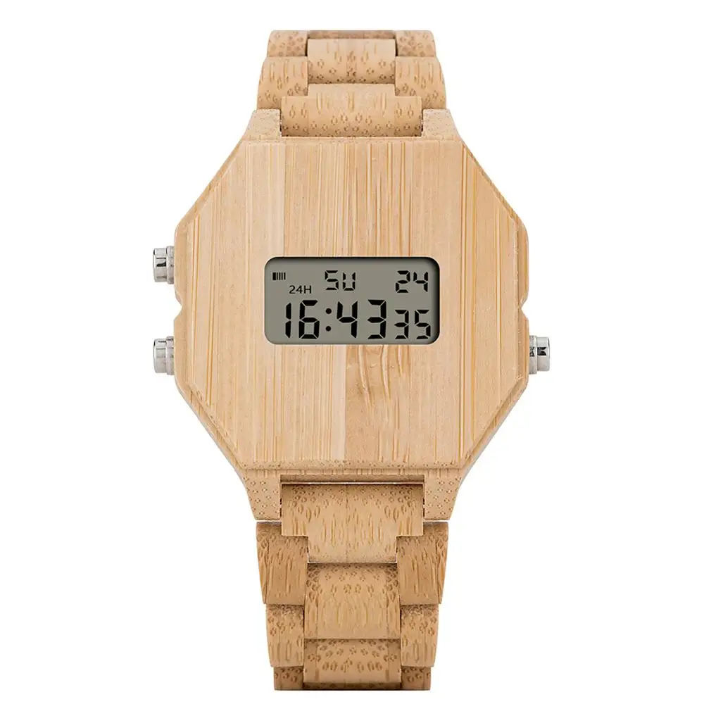 

Женские электронные часы BOBO BIRD с бамбуковым деревянным светодиодным дисплеем, модные стильные спортивные наручные часы с автоматической д...