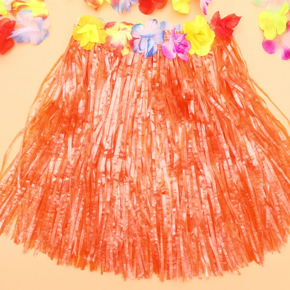 

Hawaiian Style Skirt Set Simulation Flower Headdress Bracelets Hanging Garland Party Costume Accessories (Yellow)
