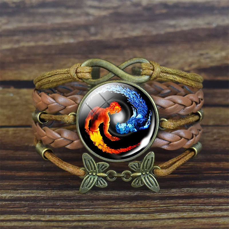 1 шт. коричневый кожаный браслет Tai Chi Yin Yang Fire and Water Phoenix узор бижутерия со
