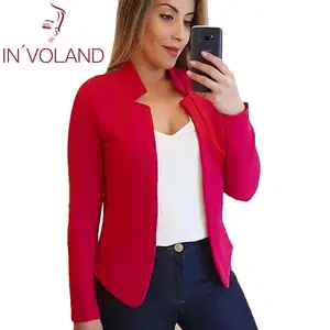 Женский однотонный Блейзер размера плюс, с длинным рукавом, спереди и открытой строчкой, облегающий, для осени и весны, верхняя одежда