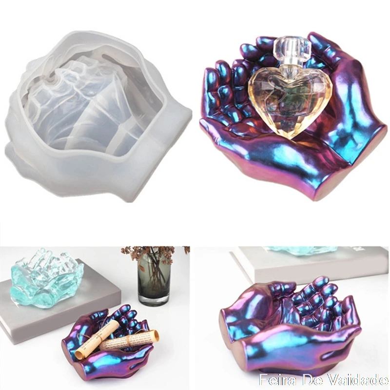 

Hands Shape Ashtray Glossy Mold Diy Resin Craft Jewelry Accessories Tray Cool Home Decorate Plate Dish Silicone Molds