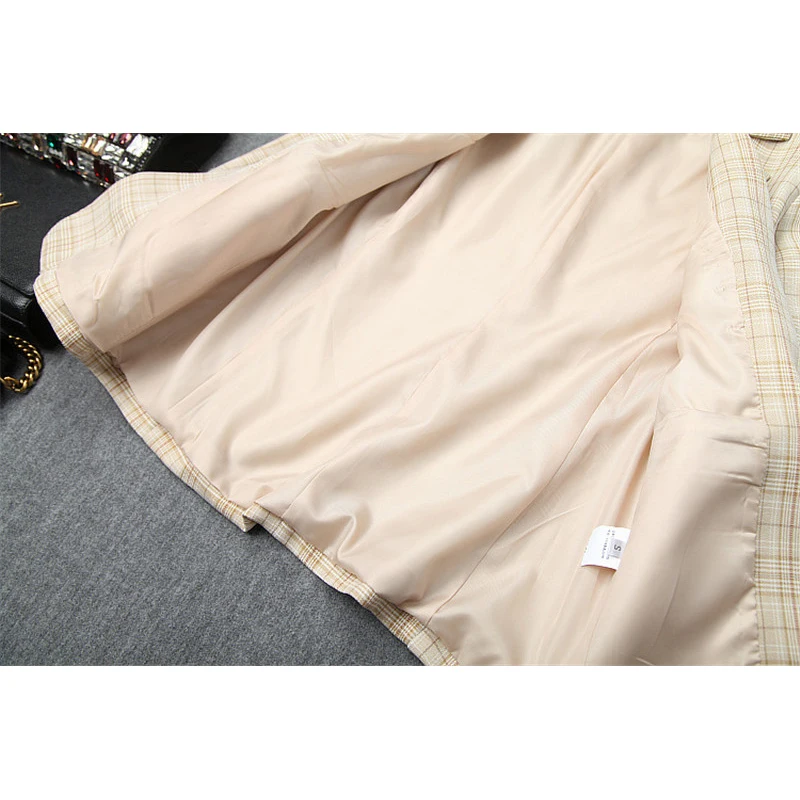 

High Street Autumn Women Suit Two Piece Set 2019 Fashion Designer One Button Plaid Blazer and Mini Skirt Set OL Outfits