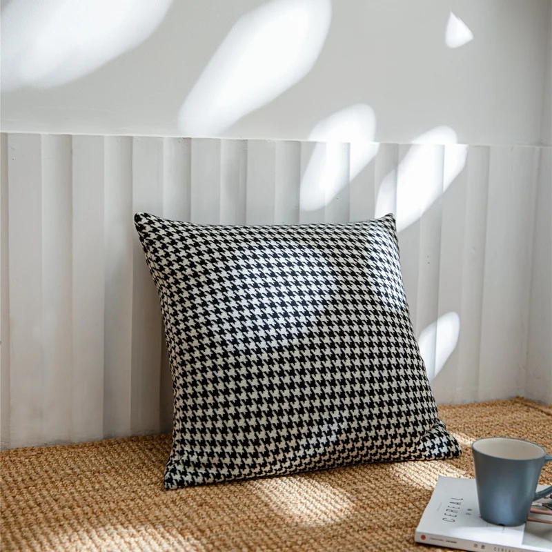 Чехол на подушку серии гусиная лапка мягкий вязаный хлопковый современный для