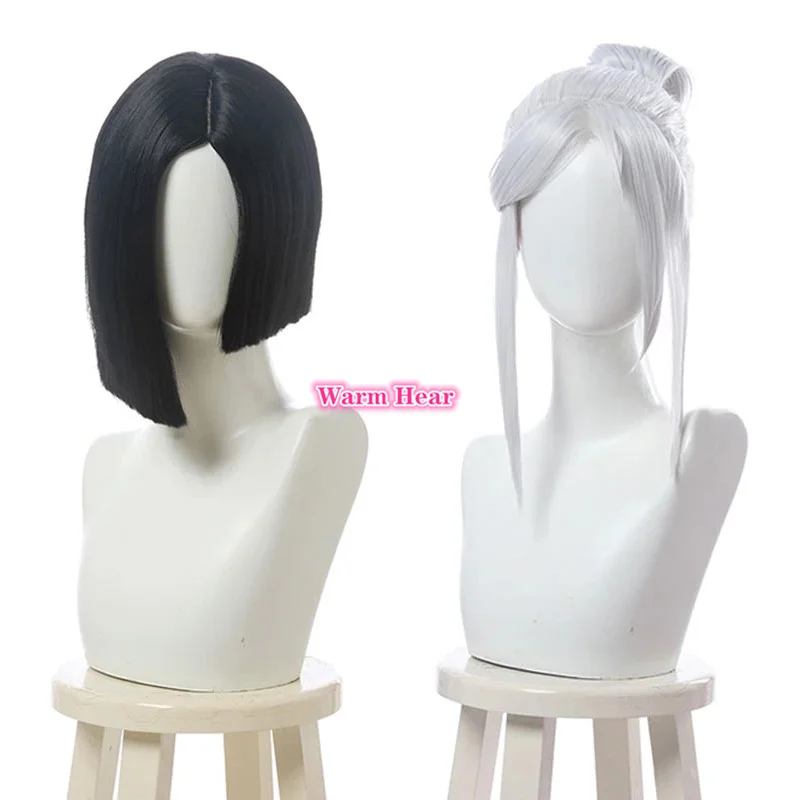 Парик для косплея Game Valorant Viper короткие прямые черные серебристые и белые