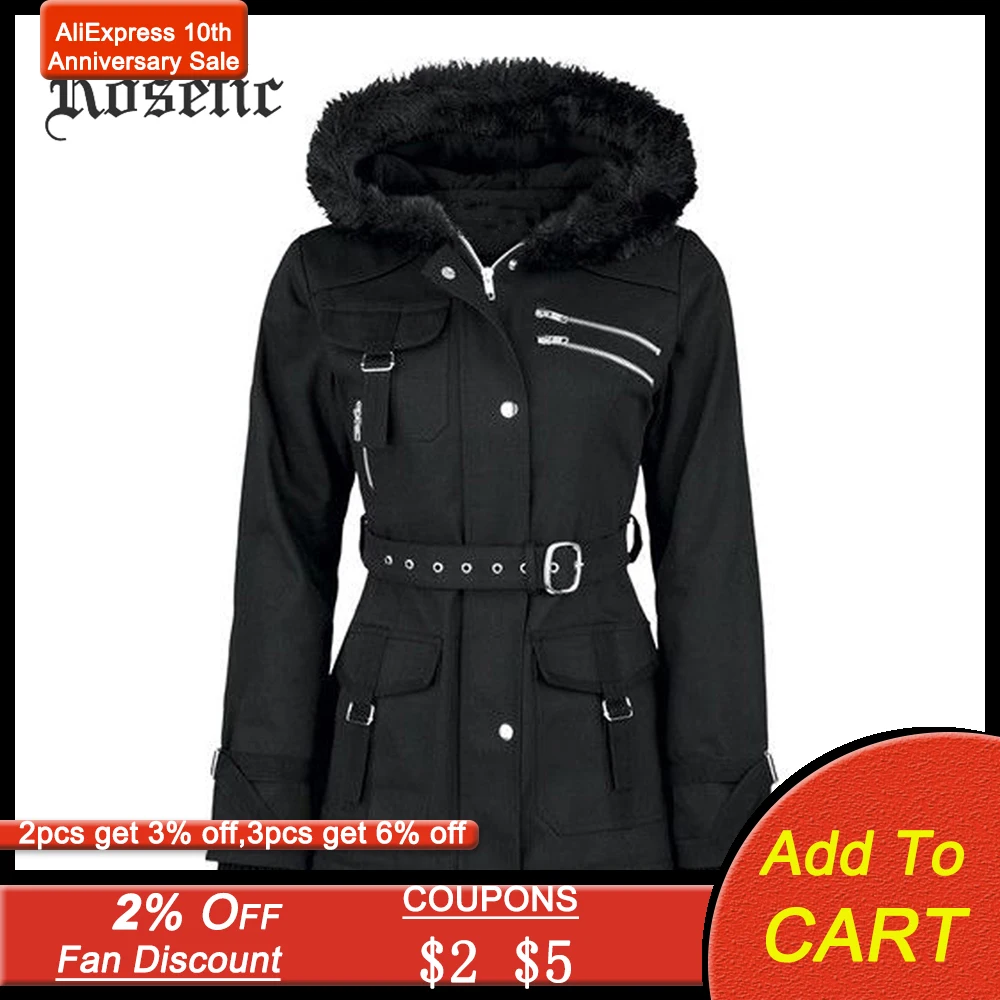 Rosetic готическое пальто для женщин с блестками и заклепками капюшоном на молнии