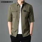 Рубашка COODRONY C6056S мужская с большими карманами, 100% хлопок, рукав до локтя, брендовая уличная одежда, весна-лето