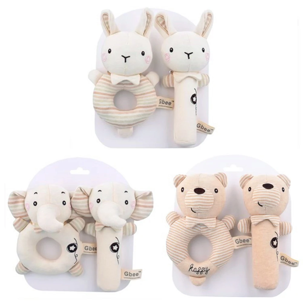 

2pcs Baby Cartoon Rattle Cartoon Animal Cotton Rattle Stick Newborn Mobile Bed Bell Round Toy Stuffed Plush Toys