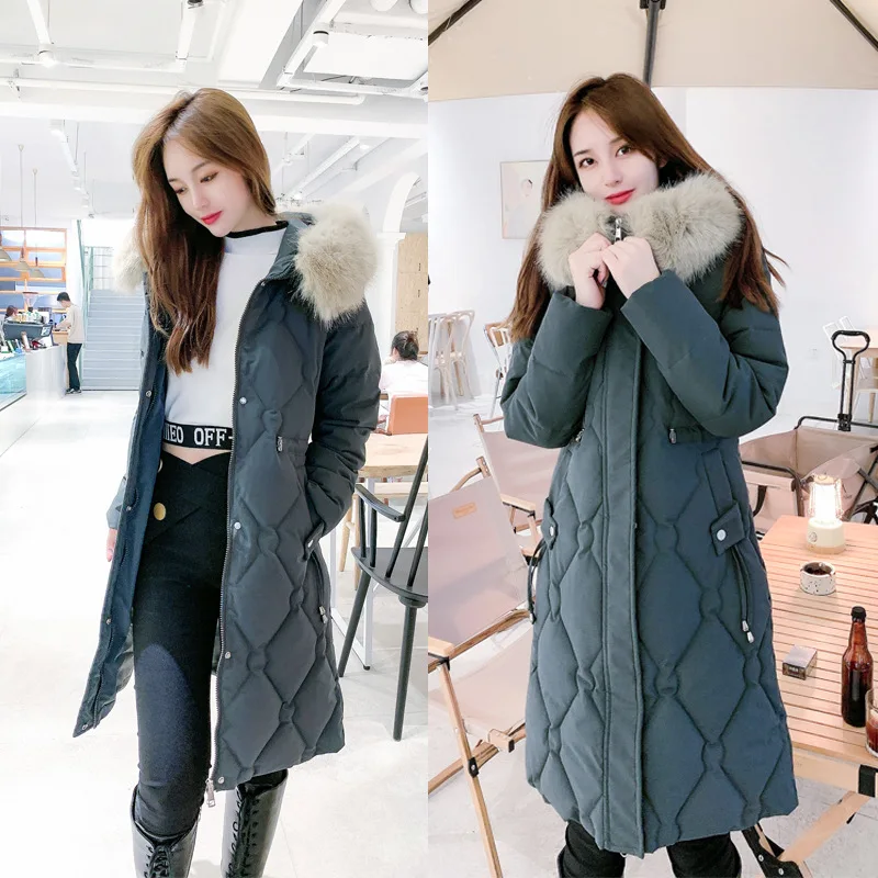 

new fashion winter cotton-padded jacket whom long long over-the-knee han edition thickening heavy hair collar waist winter coat