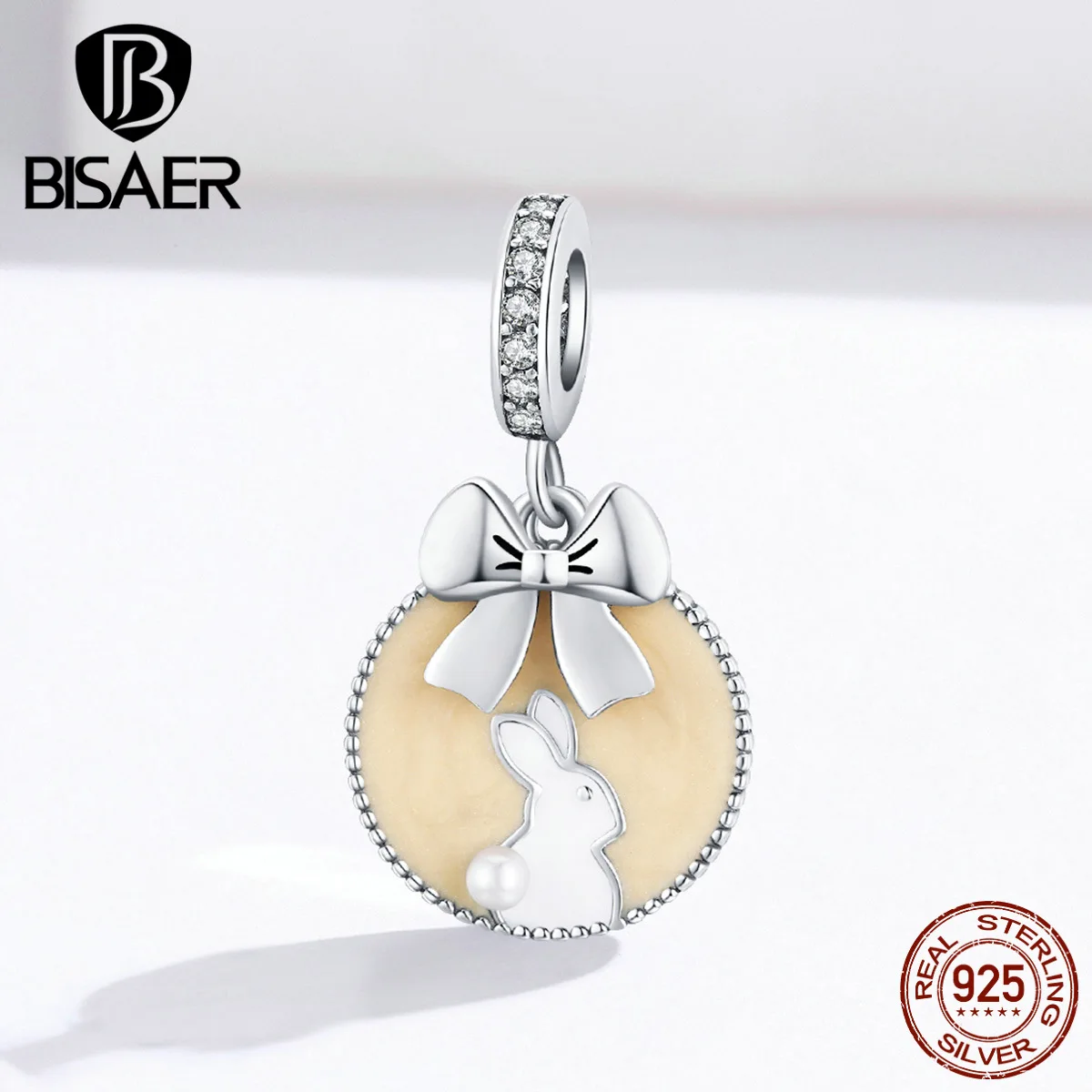 

BISAER New Arrival 925 Sterling Silver Pendant Rabbit Engraved & Bowknot Charms Original Silver 925 Jewelry Making ECC1439